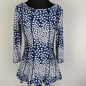 LA VANYA Petite Stretchy Pullover Dress/Shirt Blue & White Poka Dot  Size PS‎